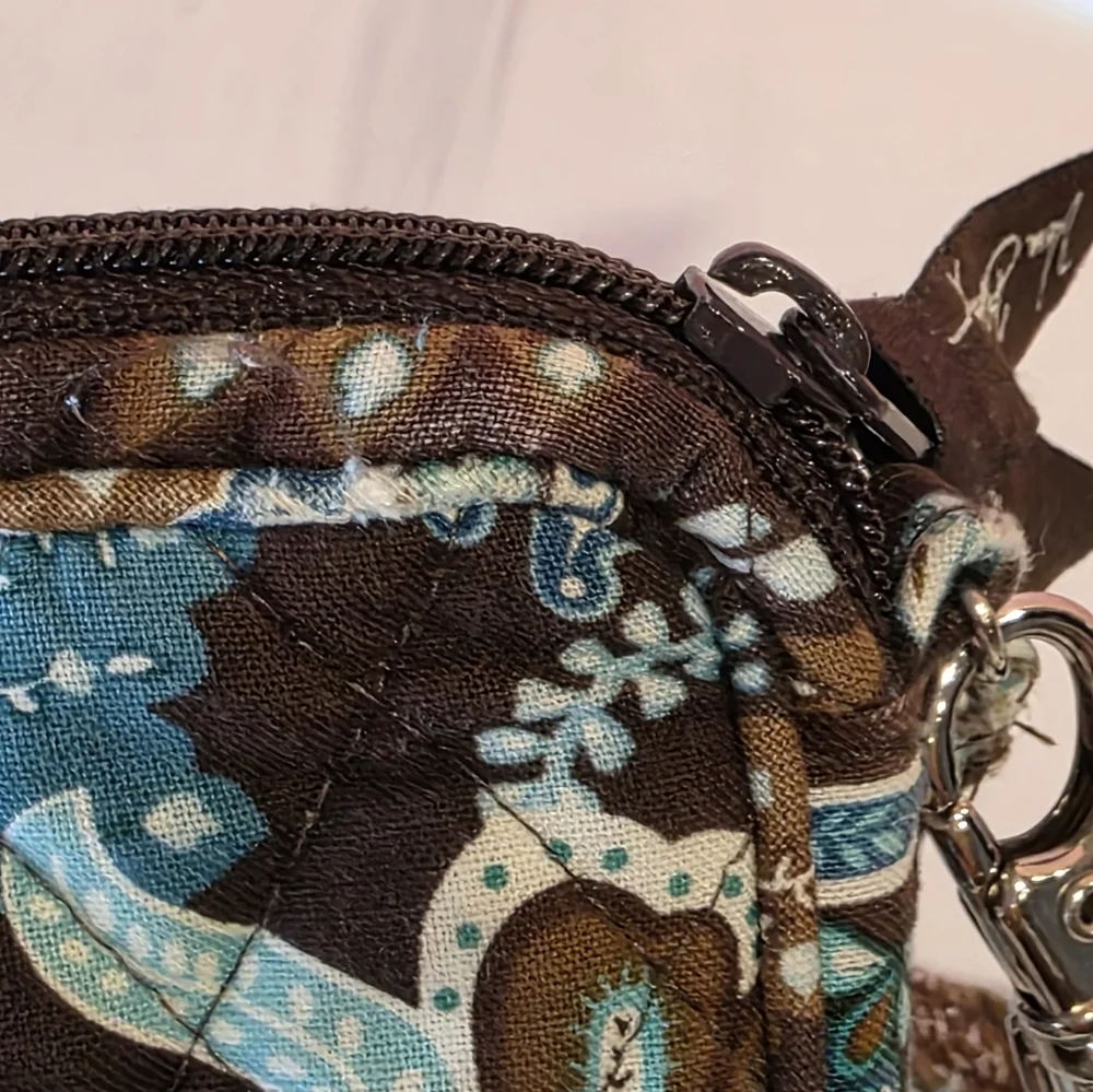 Vera Bradley Mini Bag Cosmetic Clutch Brown and Blue Paisley Floral Wristlet